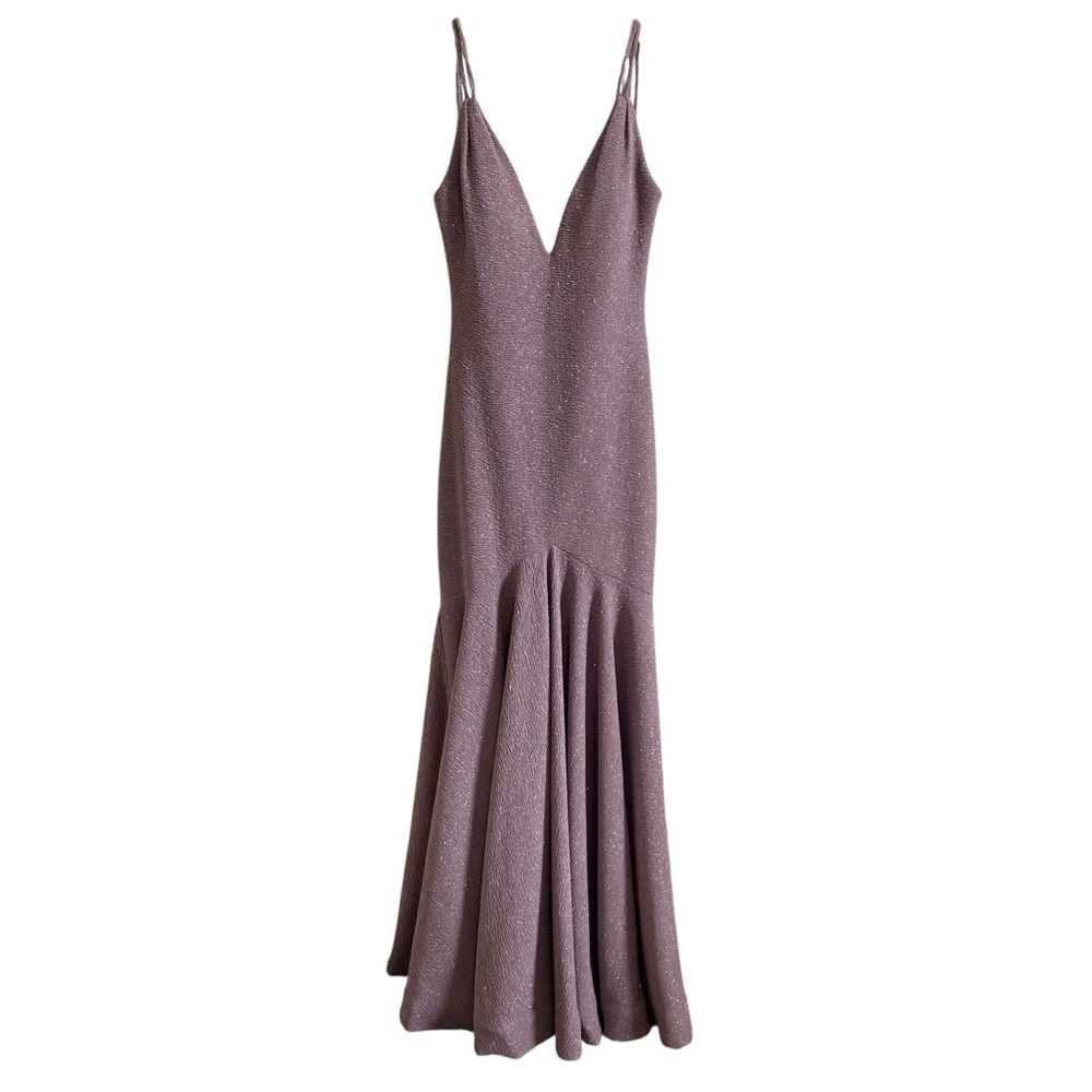 Jovani Mauve Pink Glitter Sparkle Mermaid Plunge Sexy Formal Gown Dress Size 10